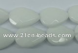 CPB347 15 inches 13*18mm faceted flat teardrop white porcelain beads