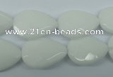 CPB348 15 inches 15*20mm faceted flat teardrop white porcelain beads