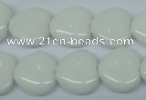 CPB351 15 inches 14*14mm heart white porcelain beads wholesale