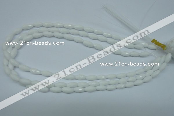 CPB357 15 inches 6*12mm faceted rice white porcelain beads wholesale