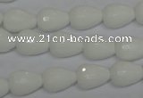 CPB51 15.5 inches 10*14mm faceted teardrop white porcelain beads