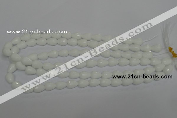 CPB51 15.5 inches 10*14mm faceted teardrop white porcelain beads