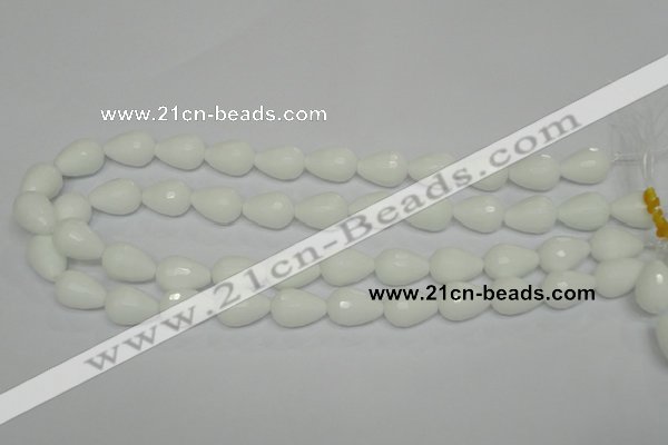 CPB52 15.5 inches 12*16mm faceted teardrop white porcelain beads