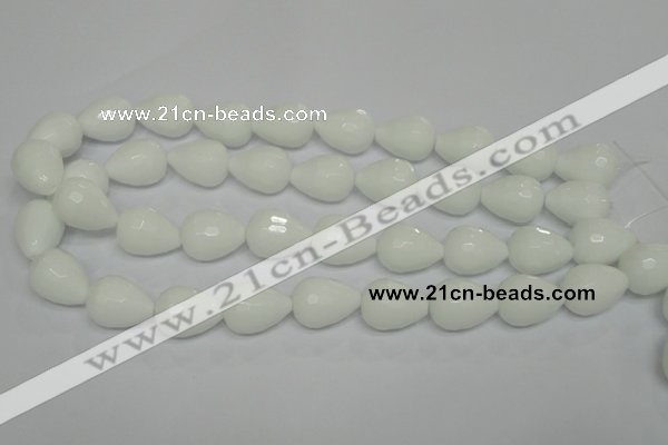 CPB54 15.5 inches 15*20mm faceted teardrop white porcelain beads