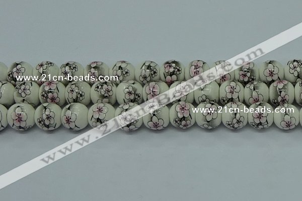 CPB605 15.5 inches 14mm round Painted porcelain beads