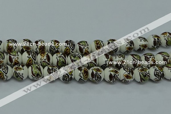 CPB643 15.5 inches 10mm round Painted porcelain beads