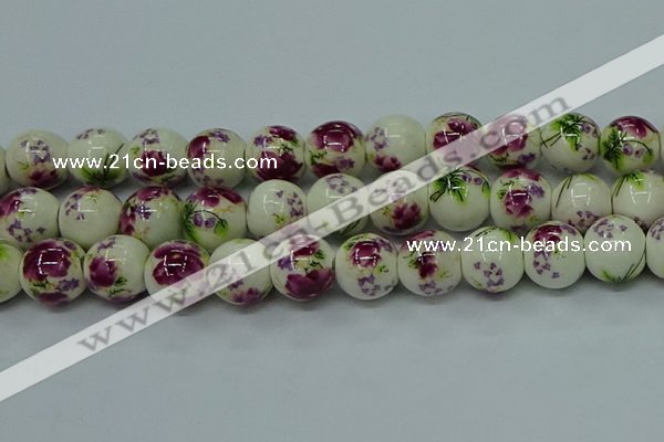 CPB704 15.5 inches 12mm round Painted porcelain beads