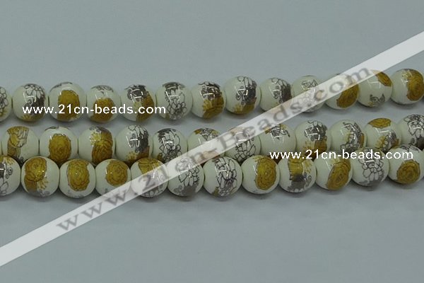 CPB755 15.5 inches 14mm round Painted porcelain beads