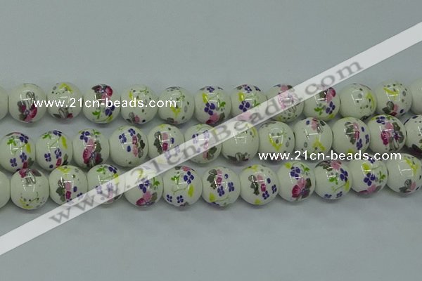 CPB775 15.5 inches 14mm round Painted porcelain beads