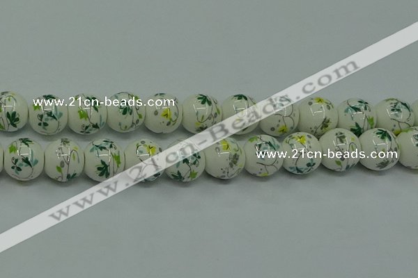 CPB783 15.5 inches 10mm round Painted porcelain beads