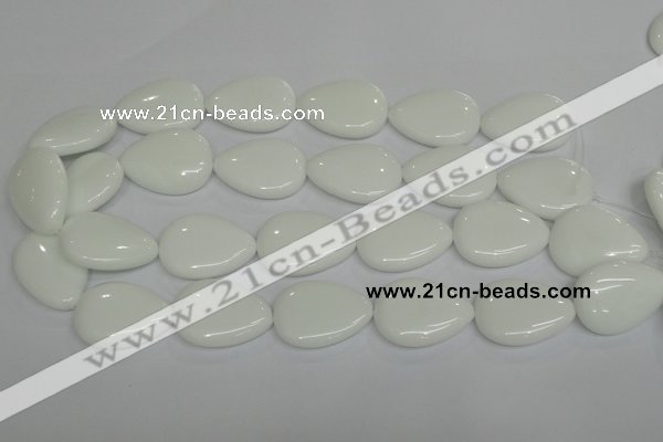 CPB93 15.5 inches 20*30mm flat teardrop white porcelain beads wholesale