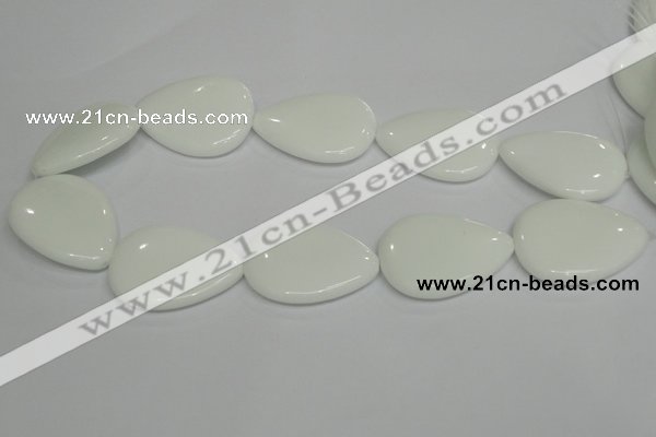 CPB94 15.5 inches 30*40mm flat teardrop white porcelain beads wholesale