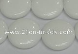 CPB99 15.5 inches 20mm flat round white porcelain beads wholesale