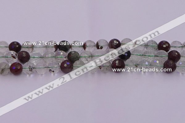 CPC12 15.5 inches 10mm faceted round green phantom quartz beads