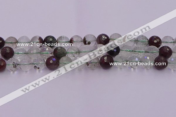 CPC13 15.5 inches 12mm faceted round green phantom quartz beads