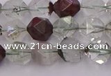 CPC17 15.5 inches 10mm faceted nuggets green phantom quartz beads