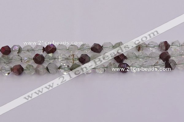 CPC17 15.5 inches 10mm faceted nuggets green phantom quartz beads