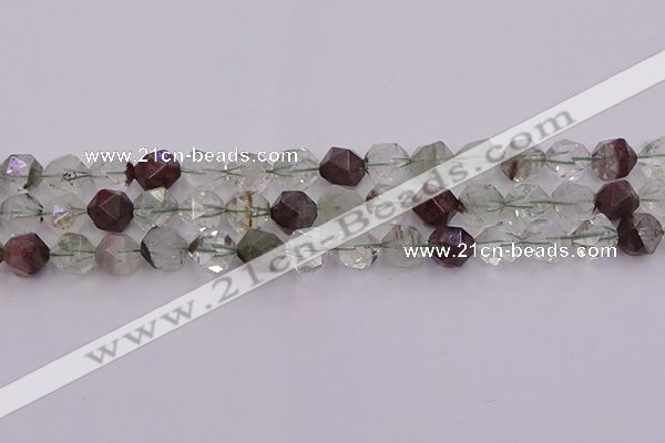 CPC18 15.5 inches 12mm faceted nuggets green phantom quartz beads