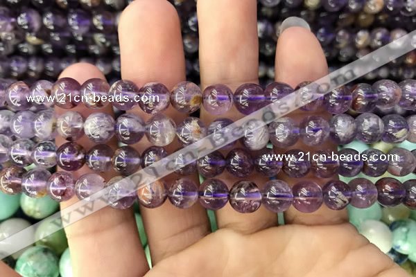 CPC611 15.5 inches 8mm round purple phantom quartz beads