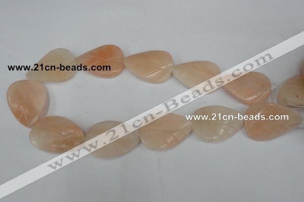 CPI158 15.5 inches 25*35mm carved leaf pink aventurine jade beads