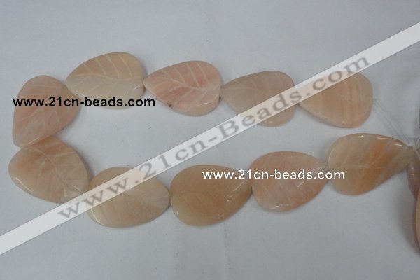 CPI159 15.5 inches 30*40mm carved leaf pink aventurine jade beads