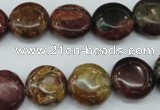 CPJ162 15.5 inches 14mm flat round picasso jasper gemstone beads