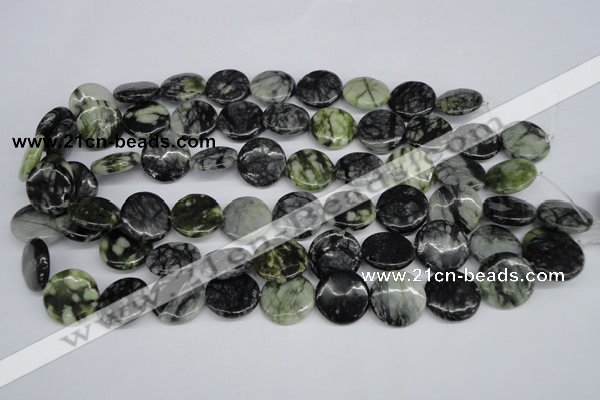 CPJ215 15.5 inches 18mm flat round green picasso jasper beads