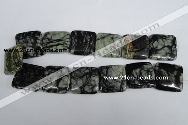 CPJ228 15.5 inches 30*30mm square green picasso jasper beads