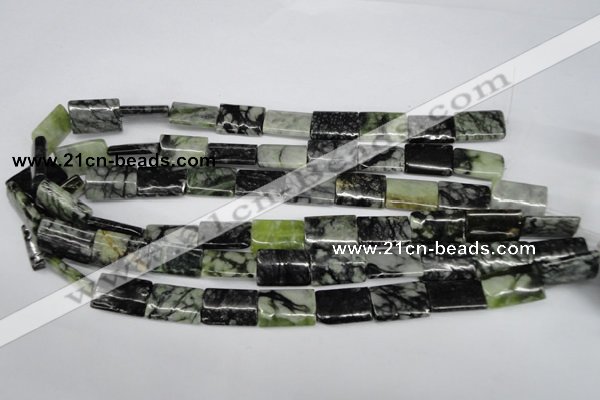 CPJ238 15.5 inches 13*20mm flat tube green picasso jasper beads