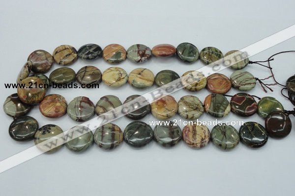 CPJ27 15.5 inches 20mm flat round picasso jasper beads wholesale