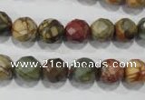 CPJ303 15.5 inches 10mm faceted round picasso jasper beads wholesale