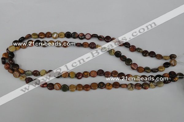 CPJ350 15.5 inches 8mm flat round picasso jasper gemstone beads