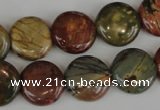 CPJ352 15.5 inches 16mm flat round picasso jasper gemstone beads