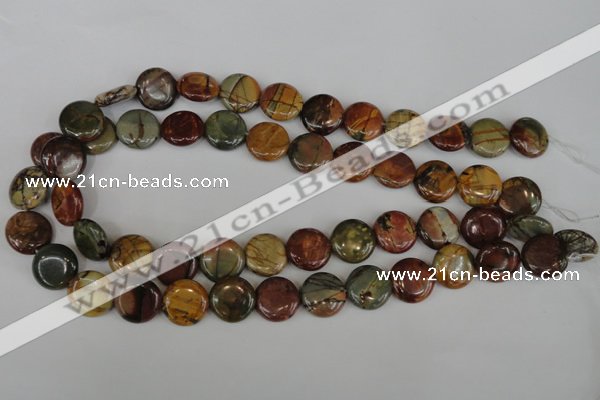 CPJ352 15.5 inches 16mm flat round picasso jasper gemstone beads