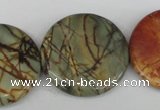 CPJ353 15.5 inches 30mm flat round picasso jasper gemstone beads