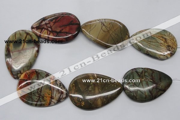 CPJ38 15.5 inches 40*60mm flat teardrop picasso jasper beads wholesale