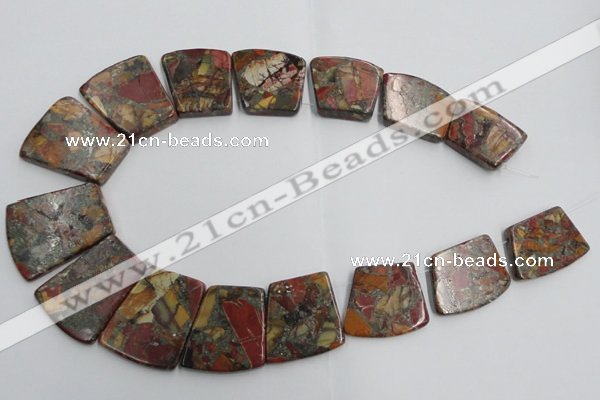 CPJ380 18*25mm - 26*32mm trapezoid picasso jasper & pyrite beads