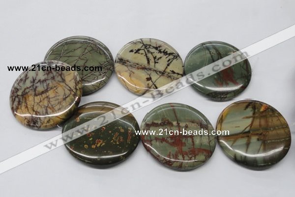 CPJ39 15.5 inches 55mm flat round picasso jasper beads wholesale