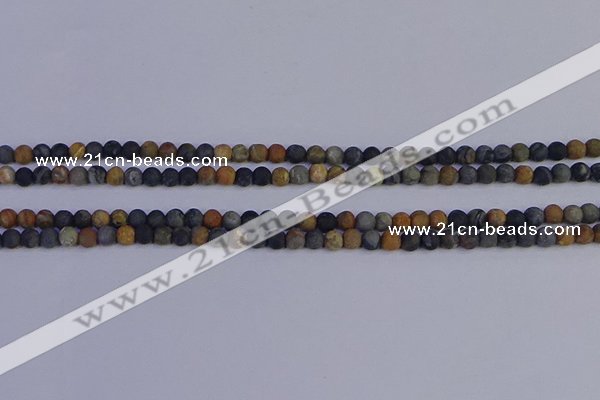 CPJ490 15.5 inches 4mm round matte black picasso jasper beads