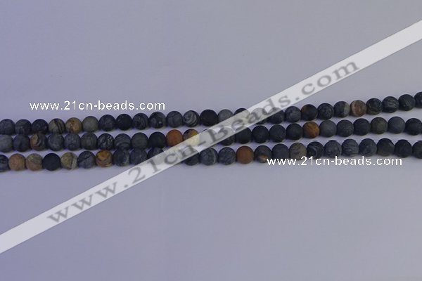 CPJ491 15.5 inches 6mm round matte black picasso jasper beads