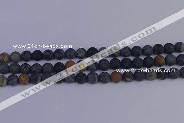 CPJ494 15.5 inches 12mm round matte black picasso jasper beads