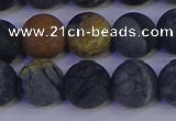 CPJ495 15.5 inches 14mm round matte black picasso jasper beads