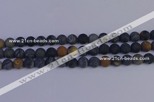 CPJ495 15.5 inches 14mm round matte black picasso jasper beads