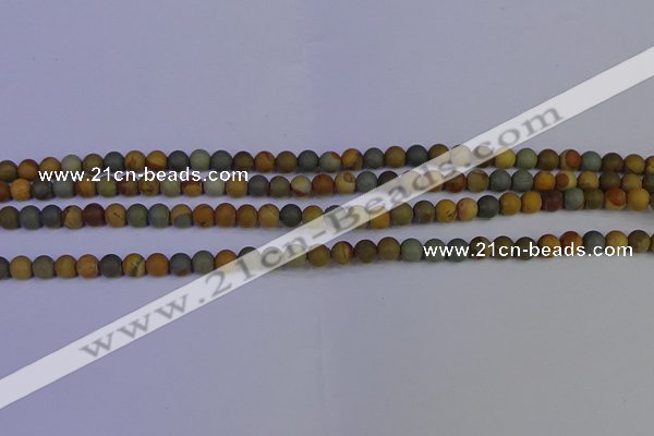 CPJ520 15.5 inches 4mm round matte wildhorse picture jasper beads