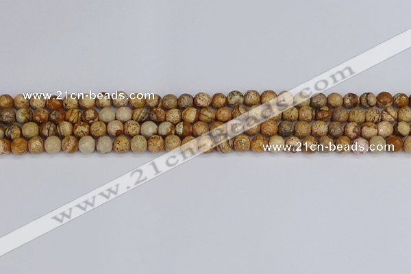 CPJ555 15.5 inches 4mm faceted round picture jasper beads