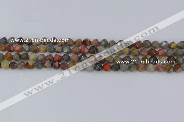 CPJ564 15.5 inches 6mm faceted nuggets polychrome jasper beads