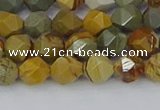 CPJ570 15.5 inches 6mm faceted nuggets wildhorse picture jasper beads