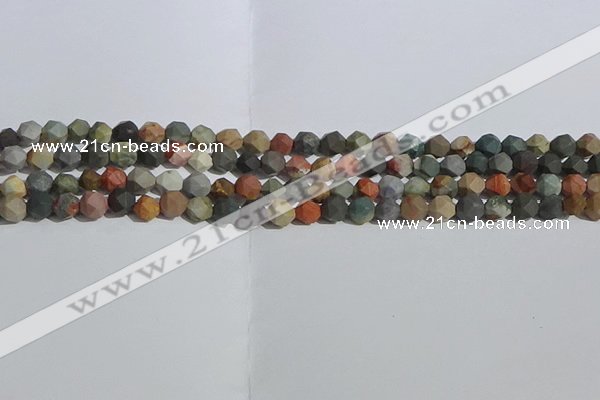 CPJ590 15.5 inches 6mm faceted nuggets matte polychrome jasper beads