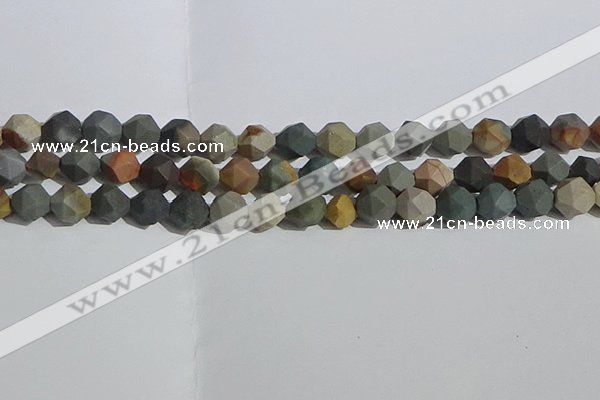 CPJ592 15.5 inches 10mm faceted nuggets matte polychrome jasper beads