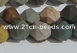 CPJ593 15.5 inches 12mm faceted nuggets matte polychrome jasper beads